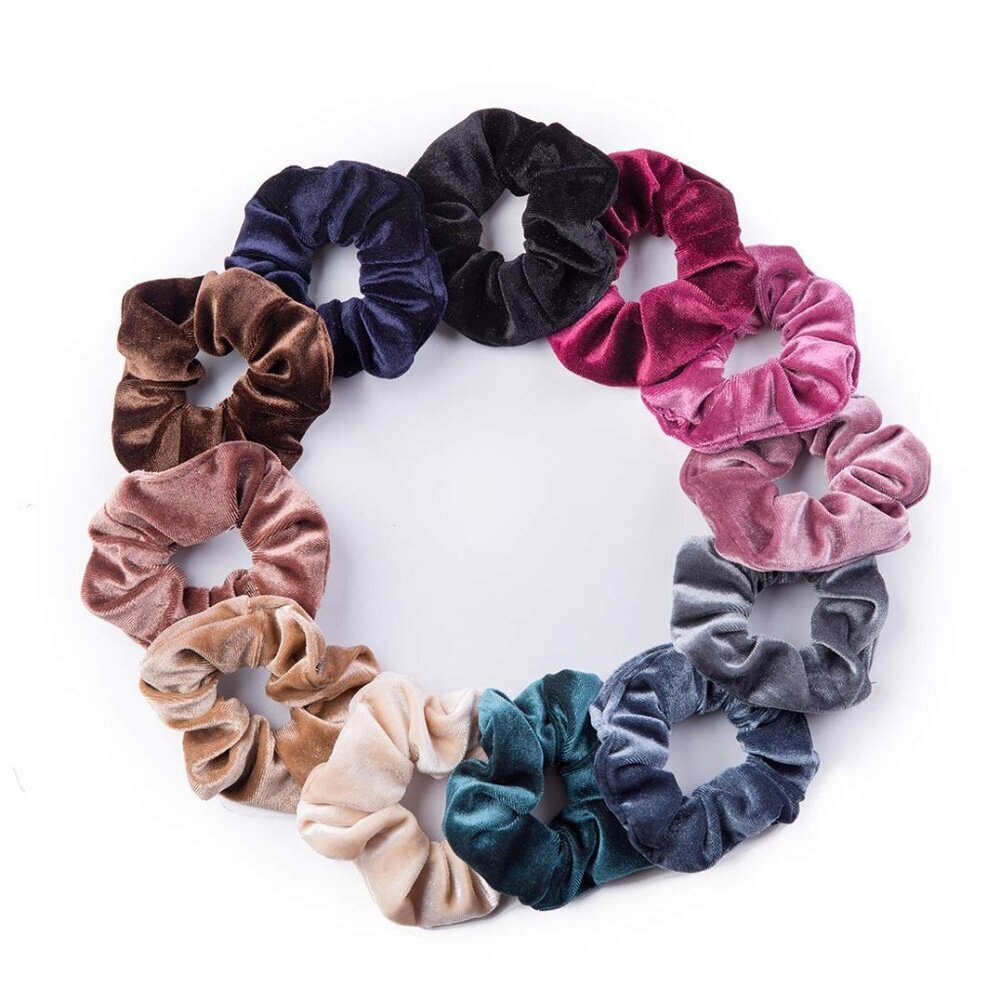 Elegant 12Pack Velvet Hair Ties  Stretchable Scrunchies For All Hair Types